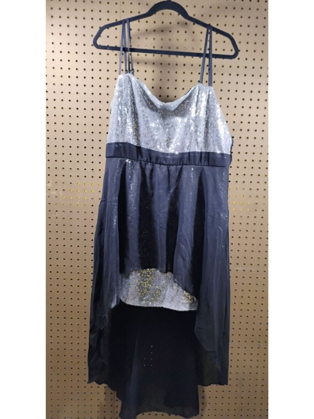 Sequin Black & Silver High-Low Spaghetti Strap Dress 4XL
